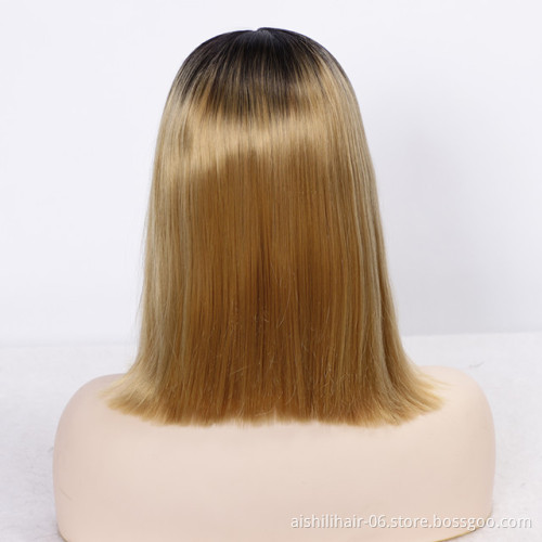 wholesale lace front wigs pre plucked ombre black to gold color straight hair synthetic hair wigs for black women